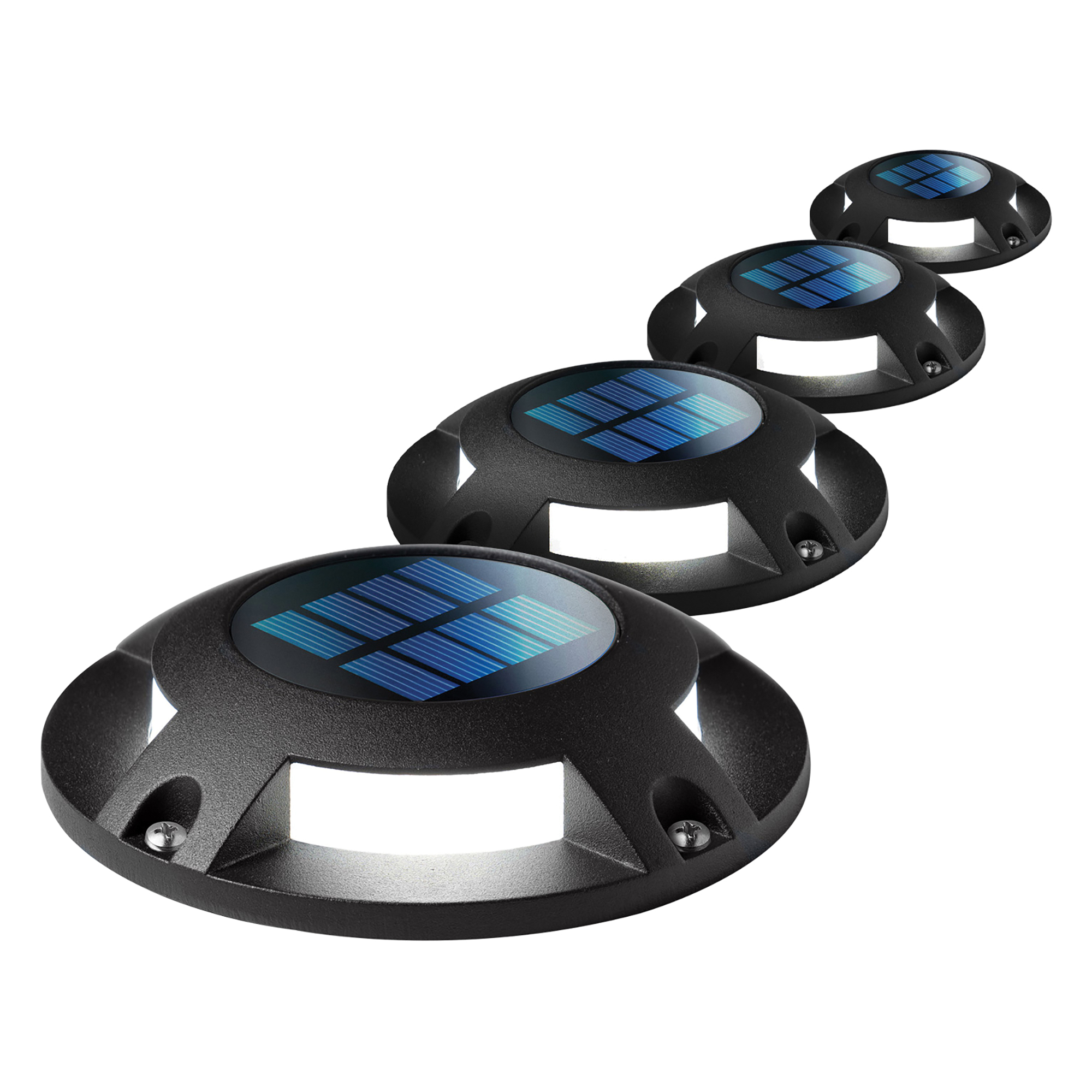 Home Zone Security, Solar-Power Waterproof Integrated LED Deck Lights, Color Black, Included (qty.) 4 Model# ELJ6538V